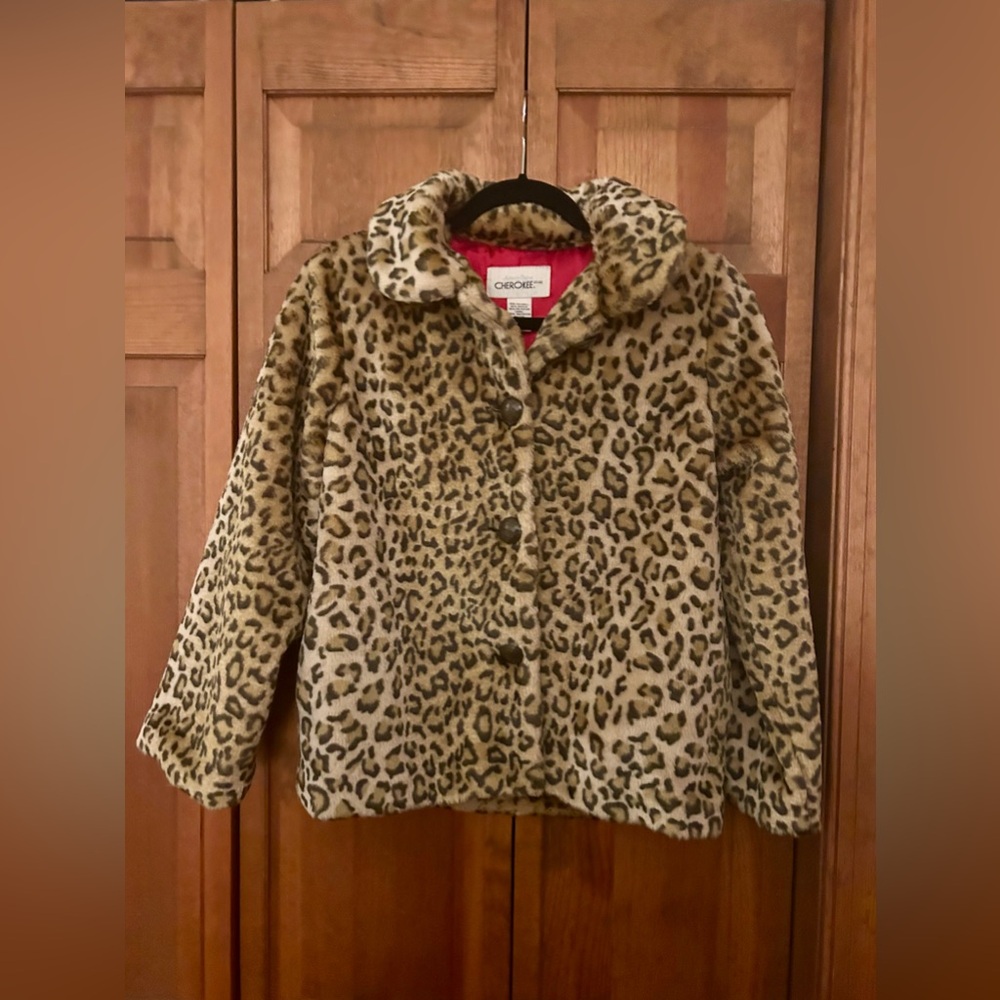 Cherokee Girl’s Sz L (10/12) Retro Cheetah Print Red Lined Faux Fur Fall/Winter